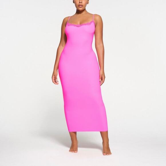 RARE NWT SKIMS Fits Everybody Lace Long Slip Dress in Taffy Size XL - Picture 2 of 6